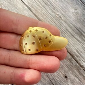 Vintage Jewelry Fancy hat gold tone  baseball cap brooch Rhinestone hat brooch